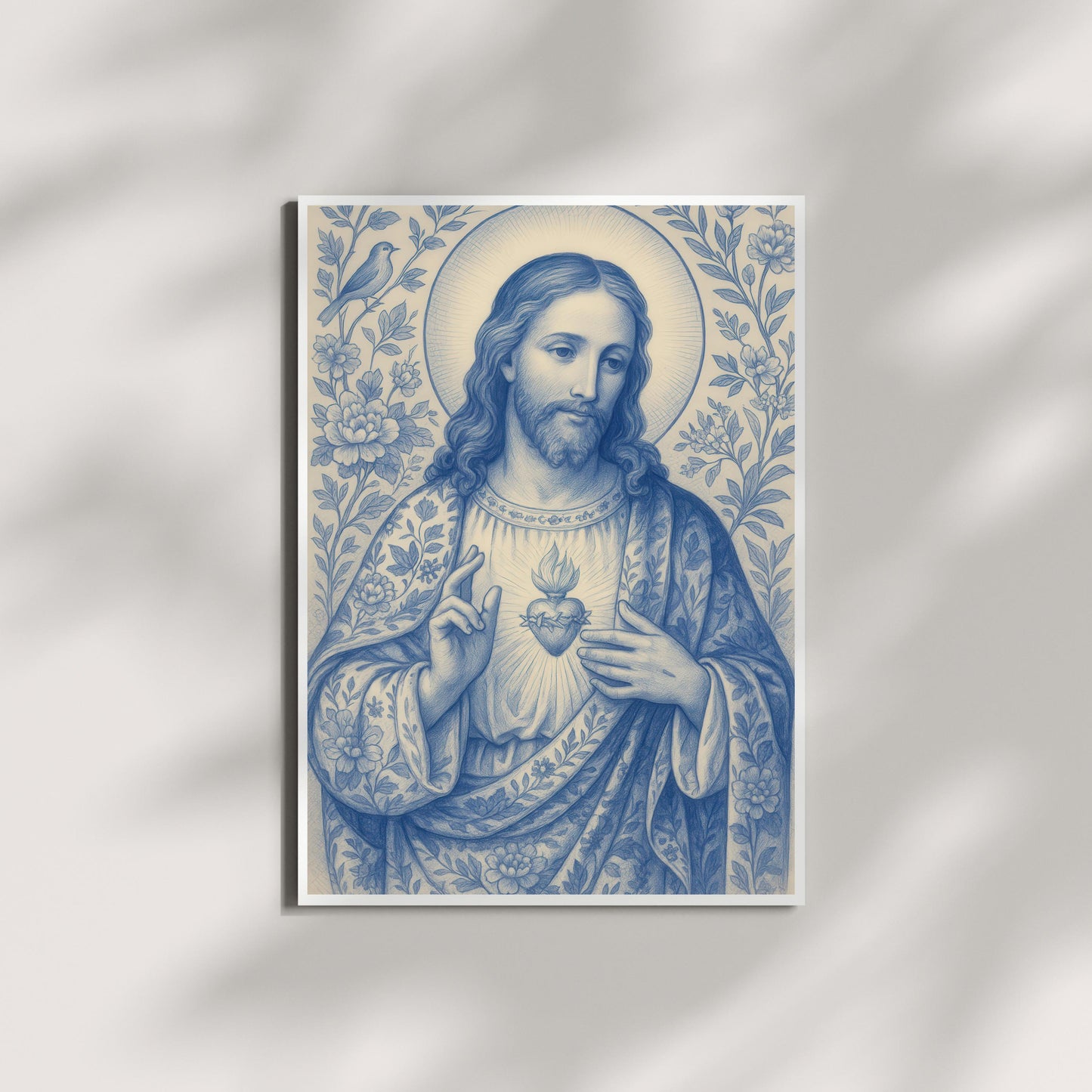Jesus Christ Art Print: Sacred Heart Chinoiserie Catholic Christian Wall Art, Home Faith Decor ⬇️ Digital Download