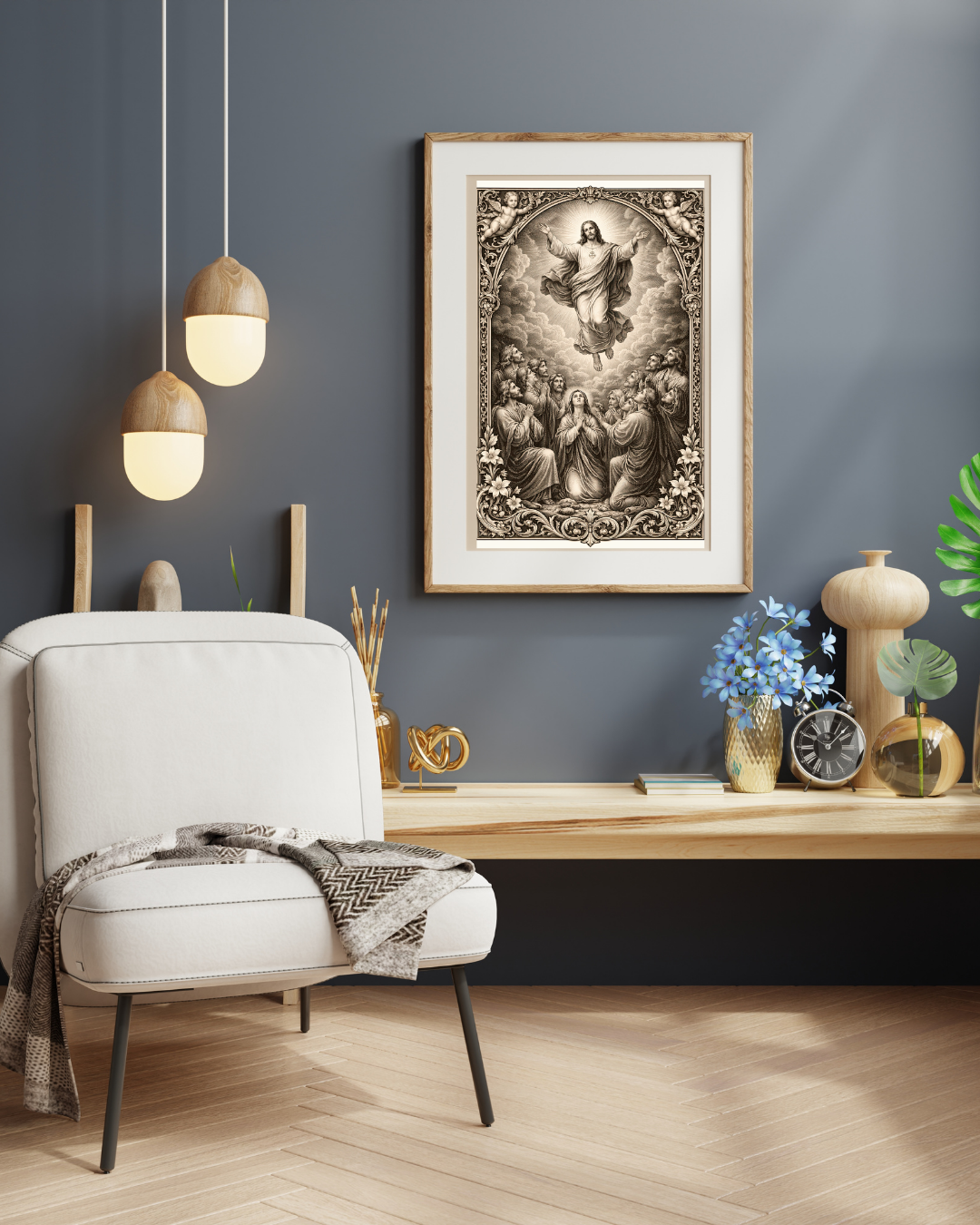 Ascension of Jesus Christ Satin Poster | Vintage Biblical Engraving, Christian Religious Art