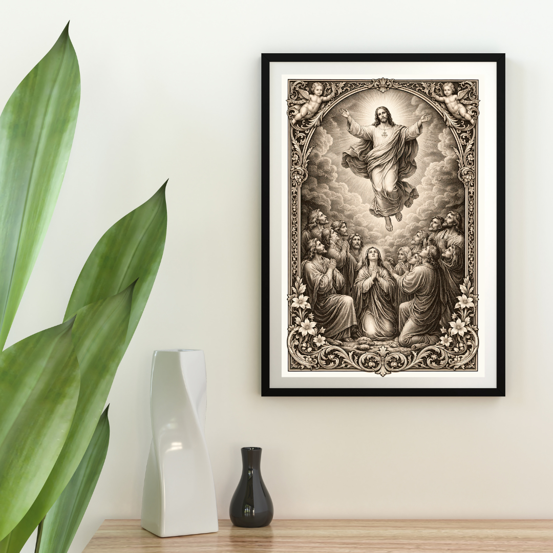 Ascension of Jesus Christ Wall Art Printable | Vintage Biblical Engraving | Catholic Christian Religious Art | Jesus Heaven Scene | ⬇️ Digital Download