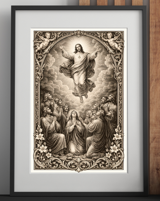 Ascension of Jesus Christ Wall Art Printable | Vintage Biblical Engraving | Catholic Christian Religious Art | Jesus Heaven Scene | ⬇️ Digital Download