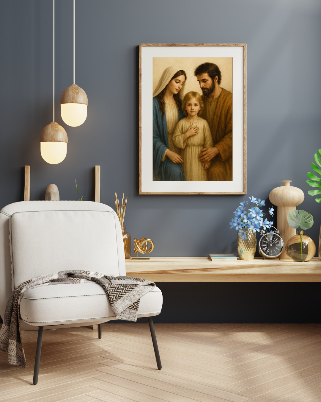 Religious Satin Poster, Catholic Wall Decor of Holy Family - Virgin Mary, St Joseph, Young Jesus, Christian Home Blessing Gift, Religious