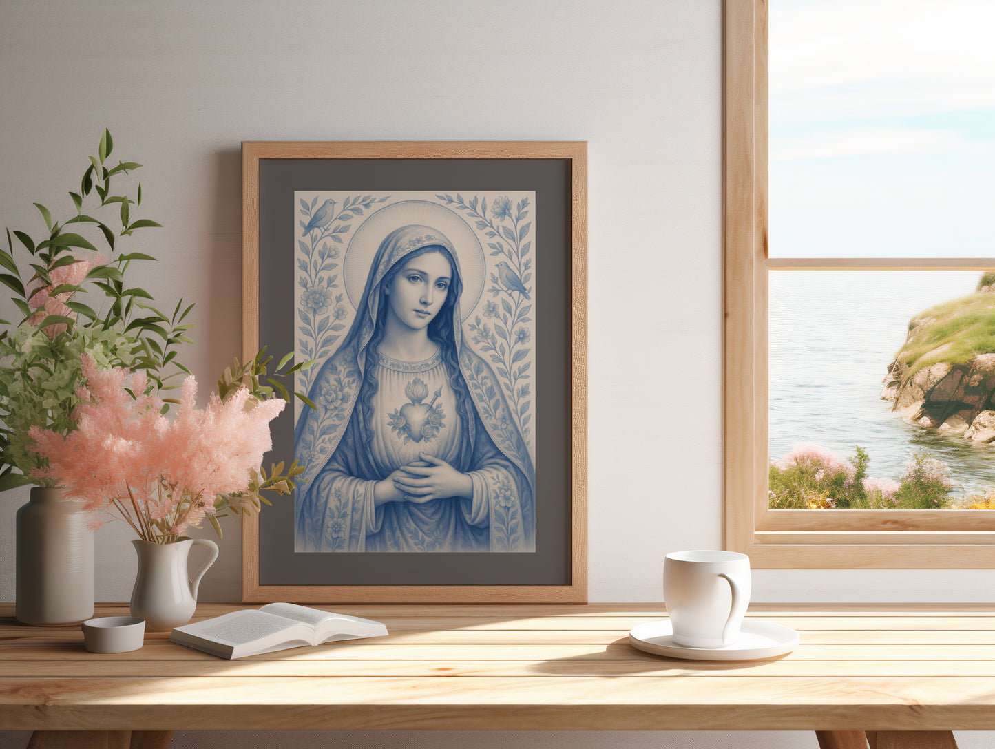 Satin Posters, Christian Art Print, Virgin Mary, Confirmation Gift, Nursery Wall Decor, Chinoiserie, Christmas Decoration, 300gsm