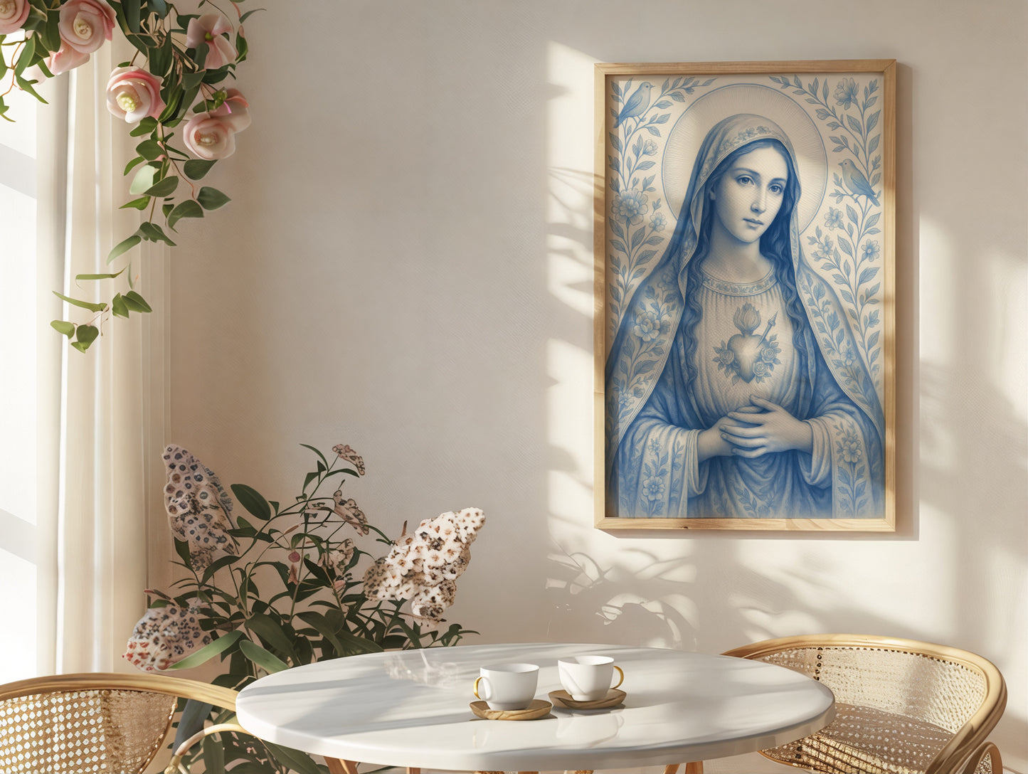 Satin Posters, Christian Art Print, Virgin Mary, Confirmation Gift, Nursery Wall Decor, Chinoiserie, Christmas Decoration, 300gsm
