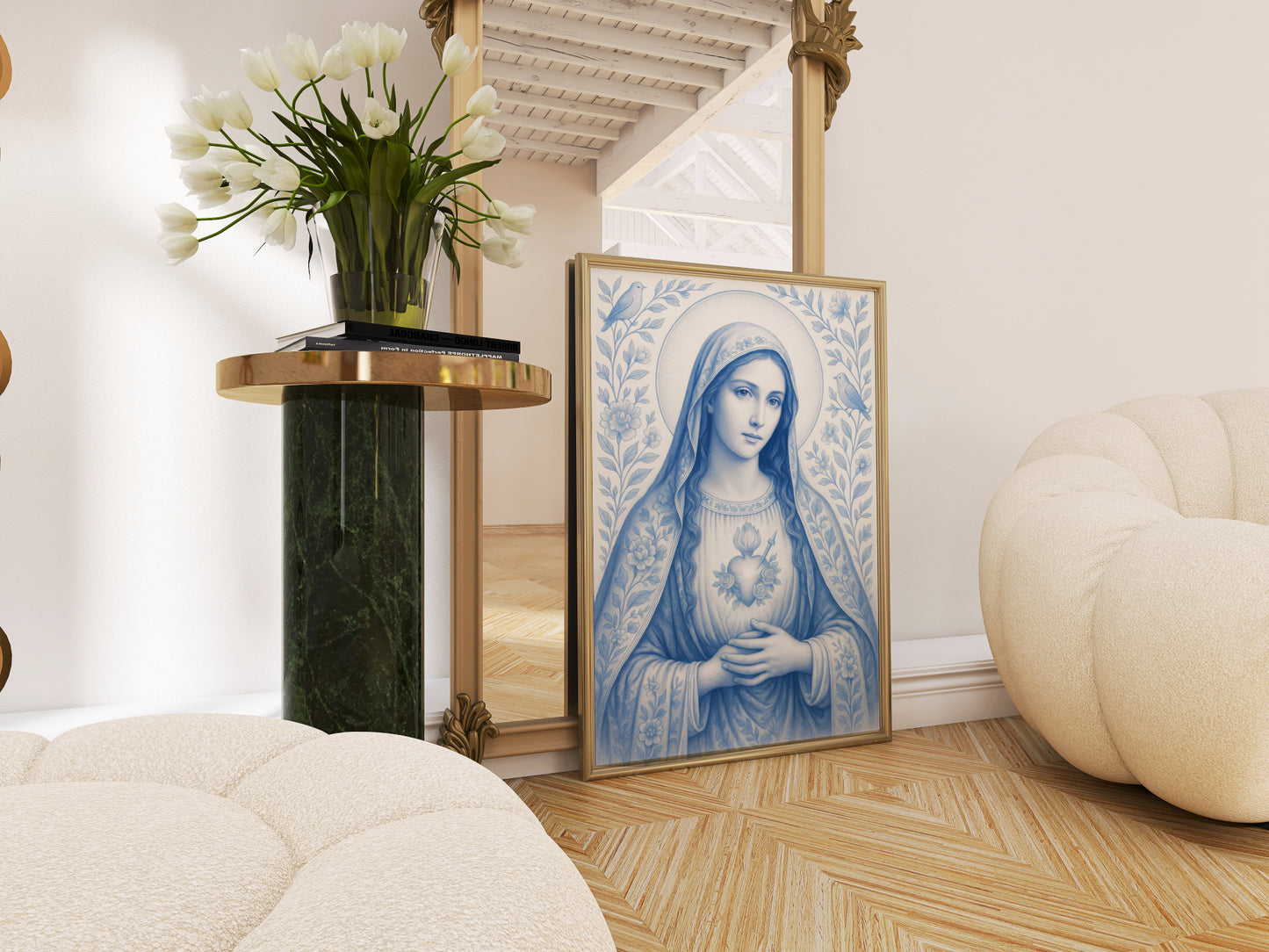 Satin Posters, Christian Art Print, Virgin Mary, Confirmation Gift, Nursery Wall Decor, Chinoiserie, Christmas Decoration, 300gsm