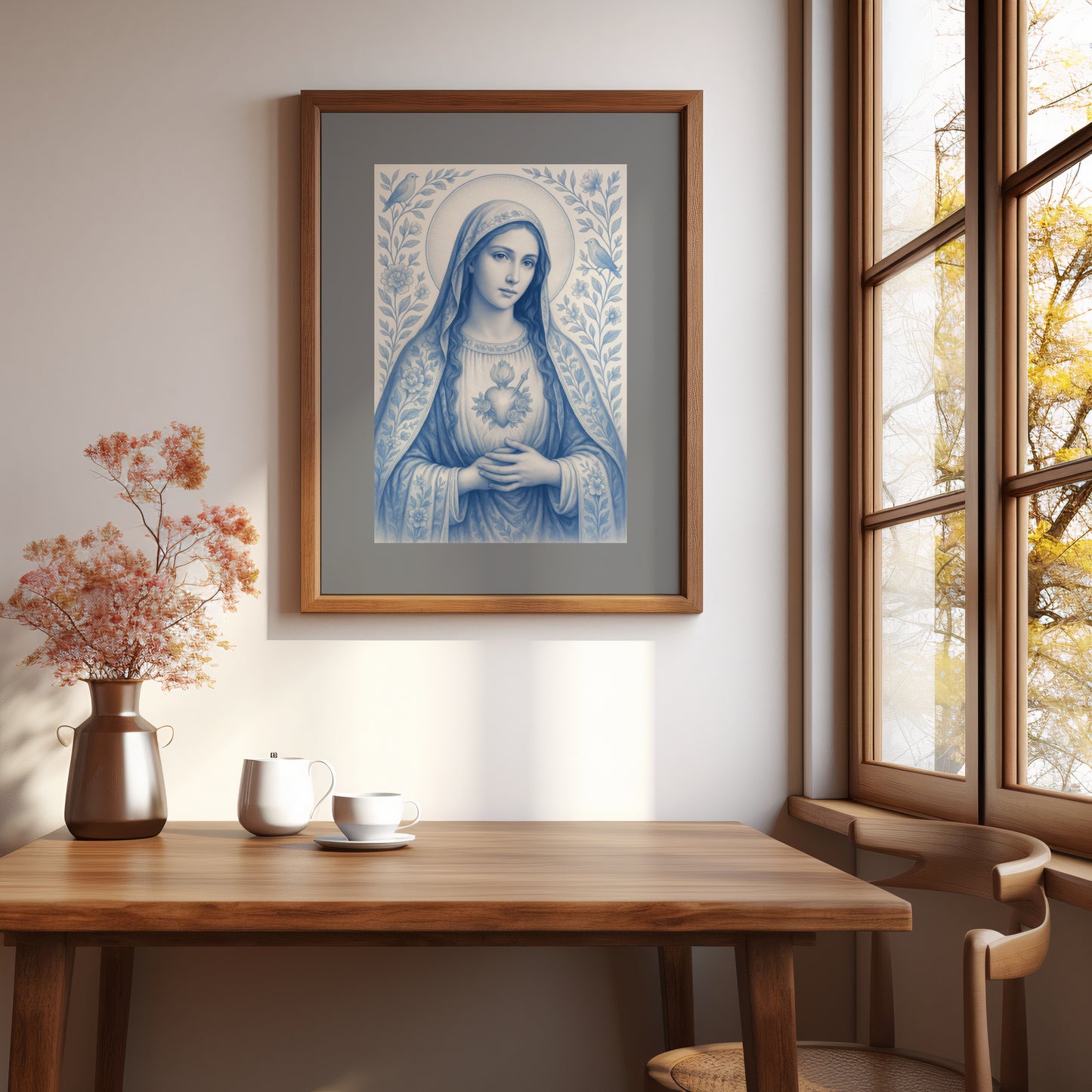 Satin Posters, Christian Art Print, Virgin Mary, Confirmation Gift, Nursery Wall Decor, Chinoiserie, Christmas Decoration, 300gsm