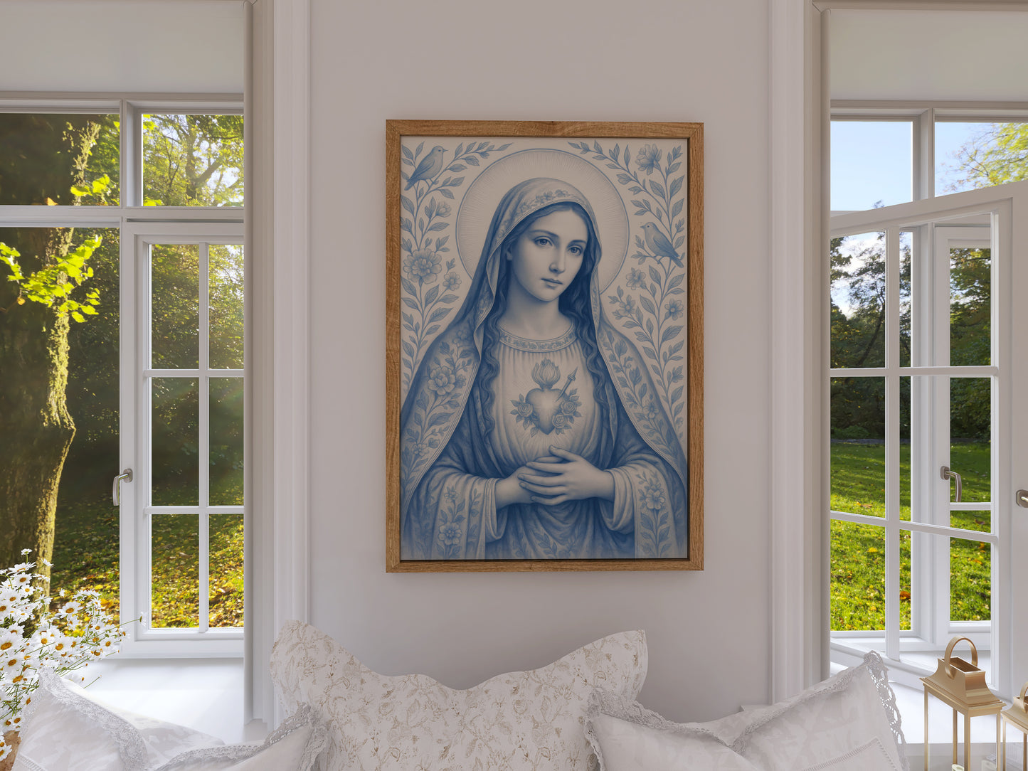 Satin Posters, Christian Art Print, Virgin Mary, Confirmation Gift, Nursery Wall Decor, Chinoiserie, Christmas Decoration, 300gsm