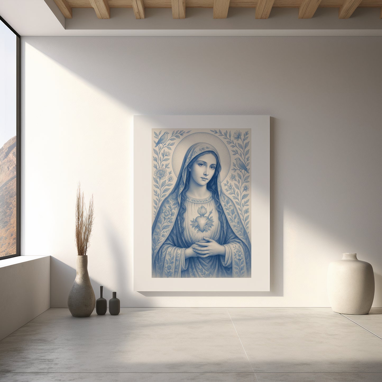 Satin Posters, Christian Art Print, Virgin Mary, Confirmation Gift, Nursery Wall Decor, Chinoiserie, Christmas Decoration, 300gsm