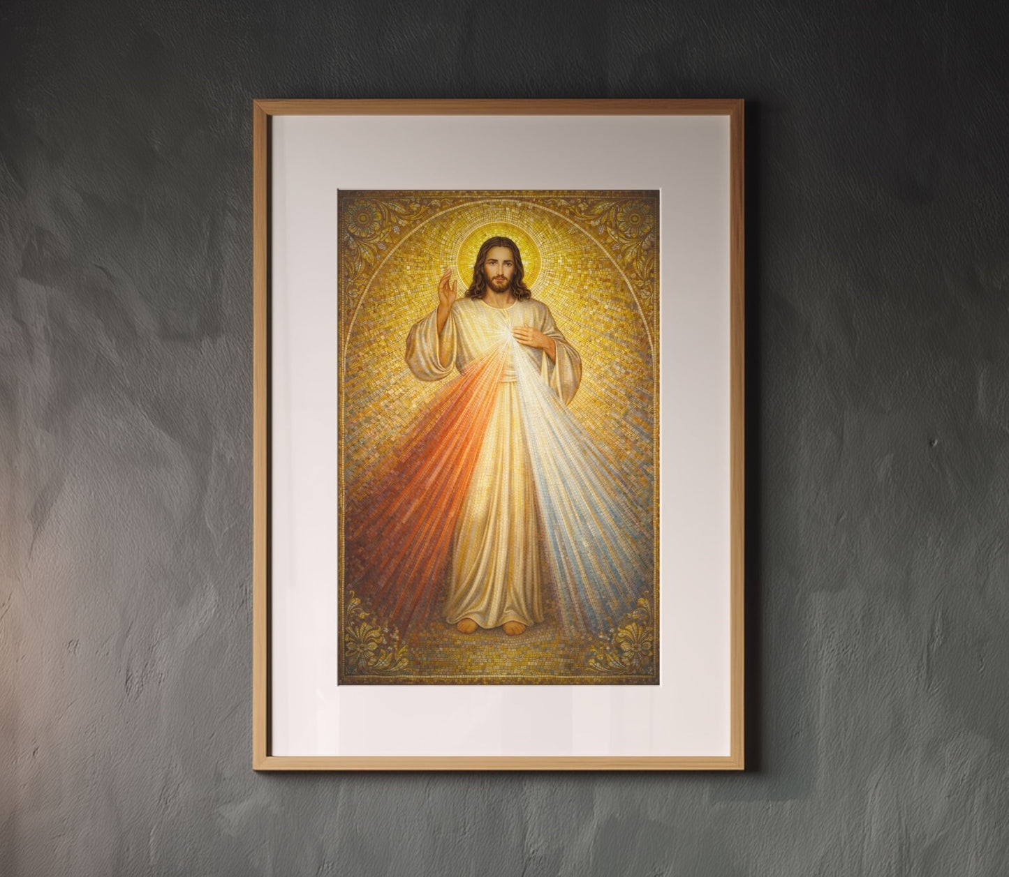 Divine Mercy of Jesus — Gold Mosaic Satin Poster (Religious Wall Art)