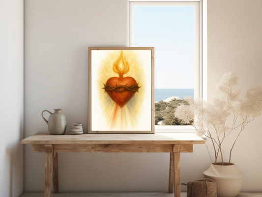 Sacred Heart of Jesus Watercolor Satin Poster, Sacred Heart Art Print, Divine Mercy Rays, Catholic Wall Decor, Christian Home Decor,
