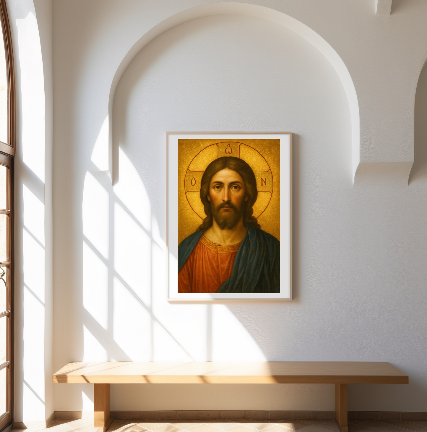 Jesus Christ Traditional Orthodox Byzantine Icon Oil Portrait Style Painting in Gold with Greek Halo - He Who Is - Religious Wall Art