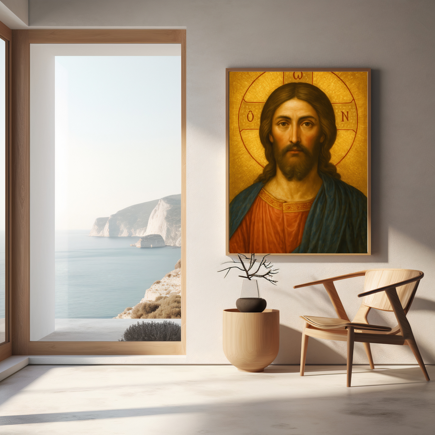 Jesus Christ Traditional Orthodox Byzantine Icon Oil Portrait Style Painting in Gold with Greek Halo - He Who Is - Religious Wall Art