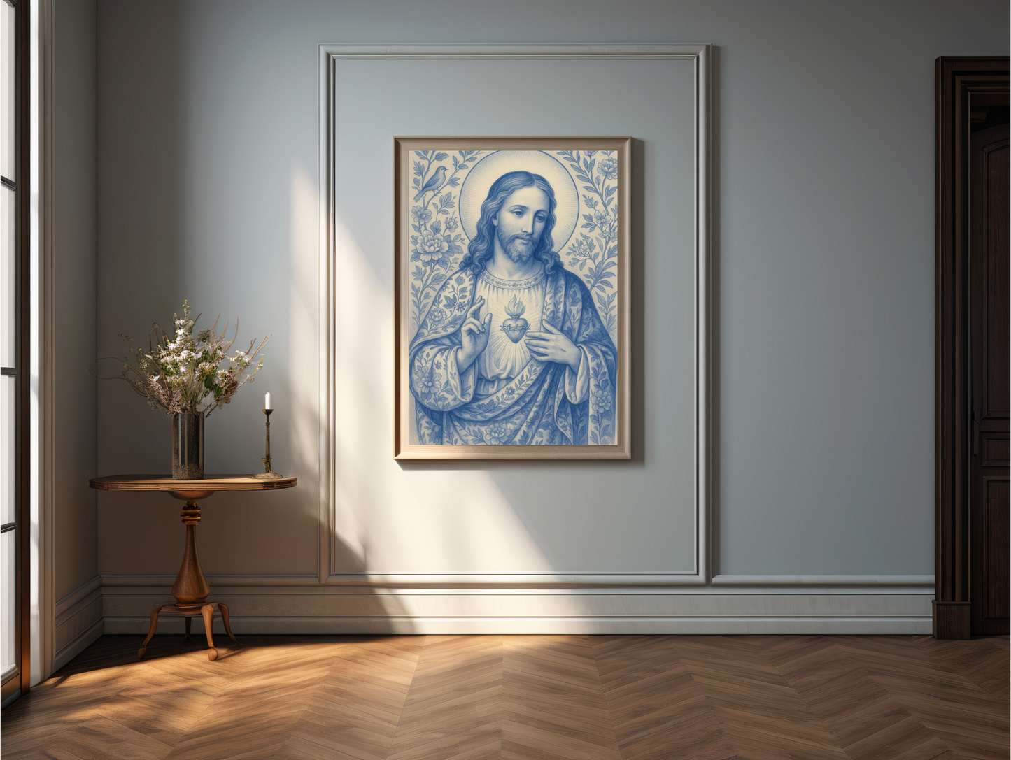 Fine Art Posters, Sacred Heart of Jesus Chinoiserie Style Poster, Religious Wall Art, Christian Decor, Home Wall Decor, Religious Gift