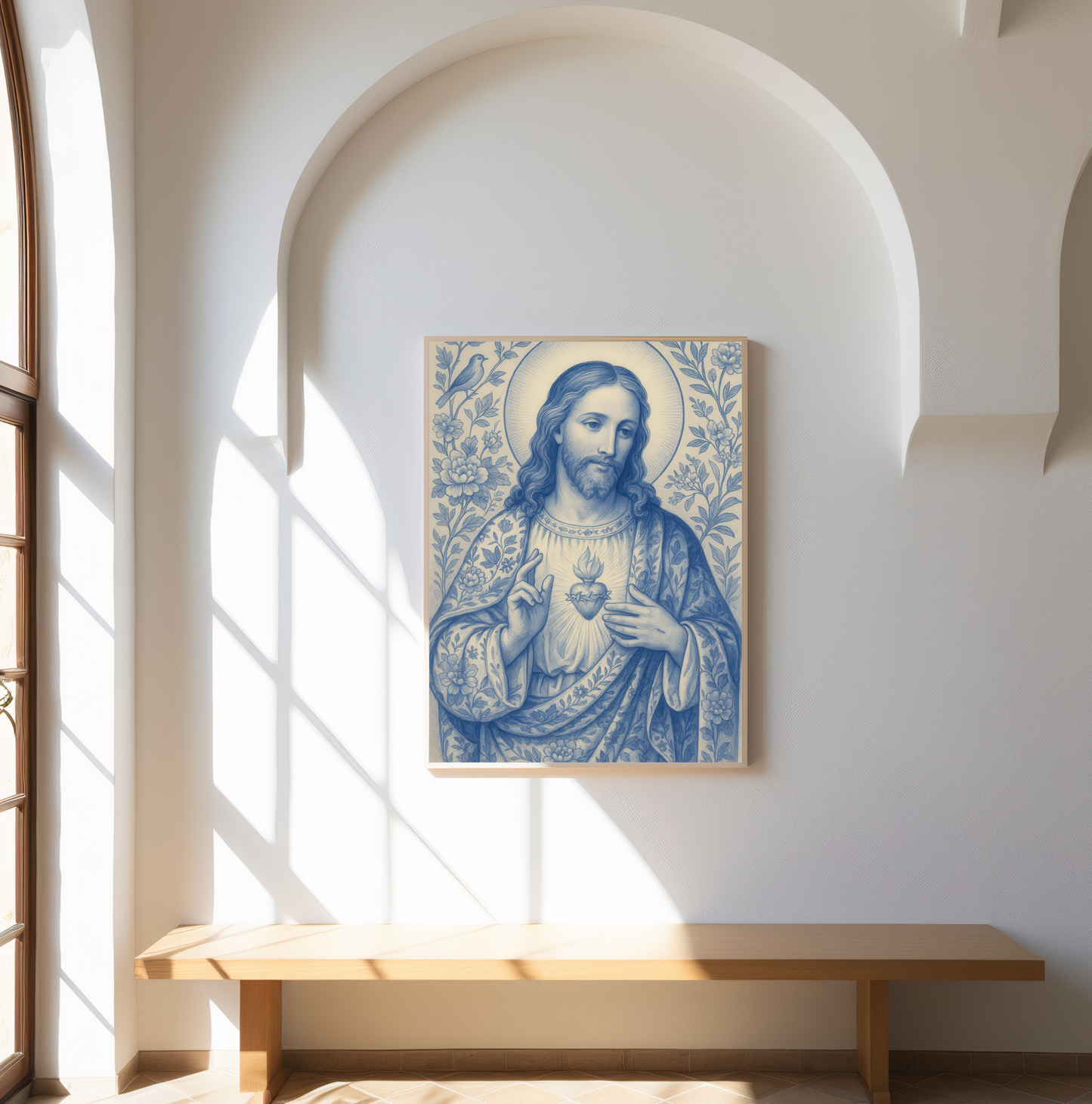 Fine Art Posters, Sacred Heart of Jesus Chinoiserie Style Poster, Religious Wall Art, Christian Decor, Home Wall Decor, Religious Gift