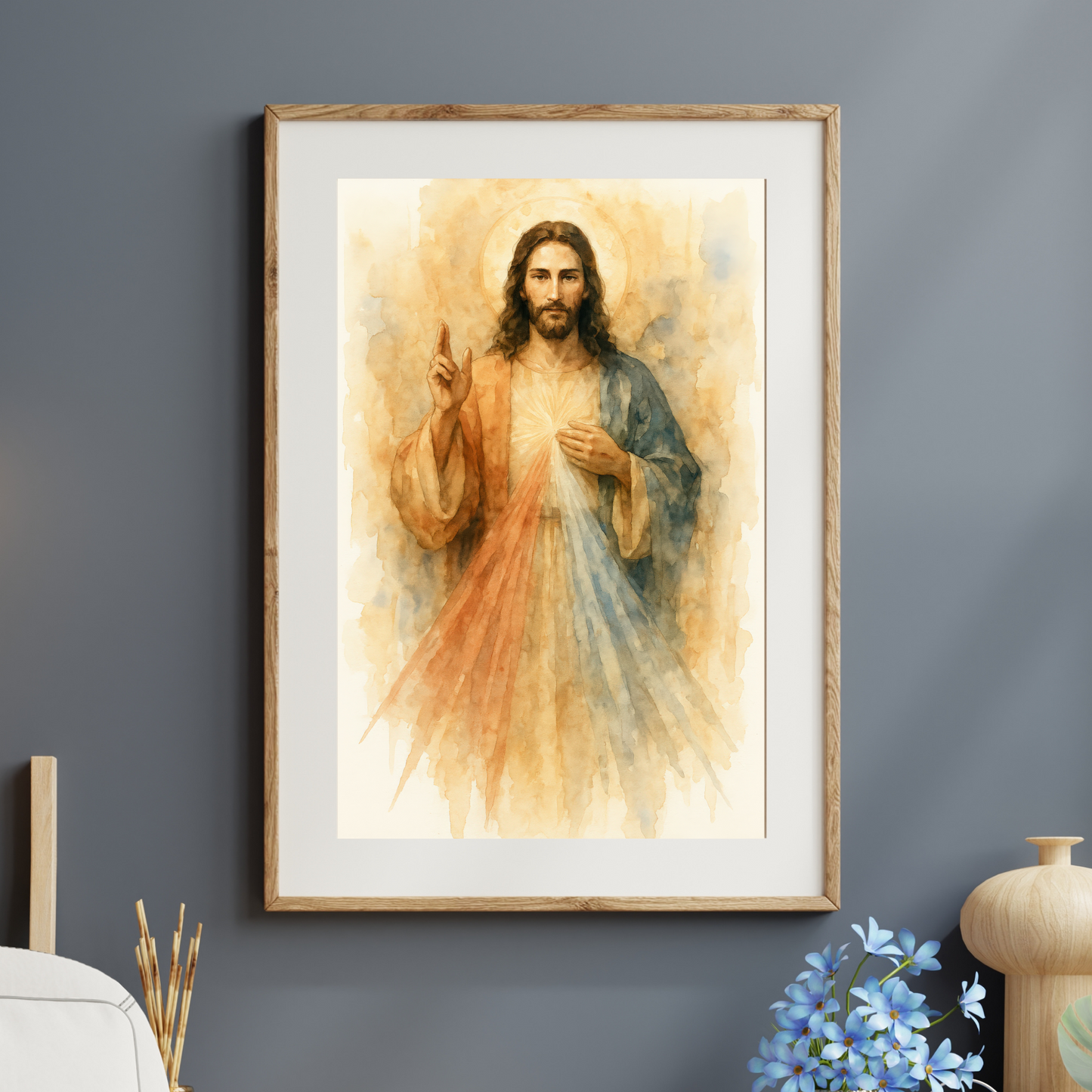Divine Mercy of Jesus Watercolour Satin Poster — Religious Wall Art
