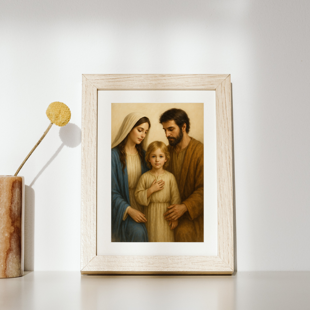 Religious Satin Poster, Catholic Wall Decor of Holy Family - Virgin Mary, St Joseph, Young Jesus, Christian Home Blessing Gift, Religious