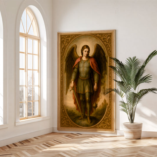 Satin Poster, Archangel Saint Michael Heavenly Decor, Renaissance Style Art, Guardian Angel Gift, Spiritual Wall Art, Religious Home Decor