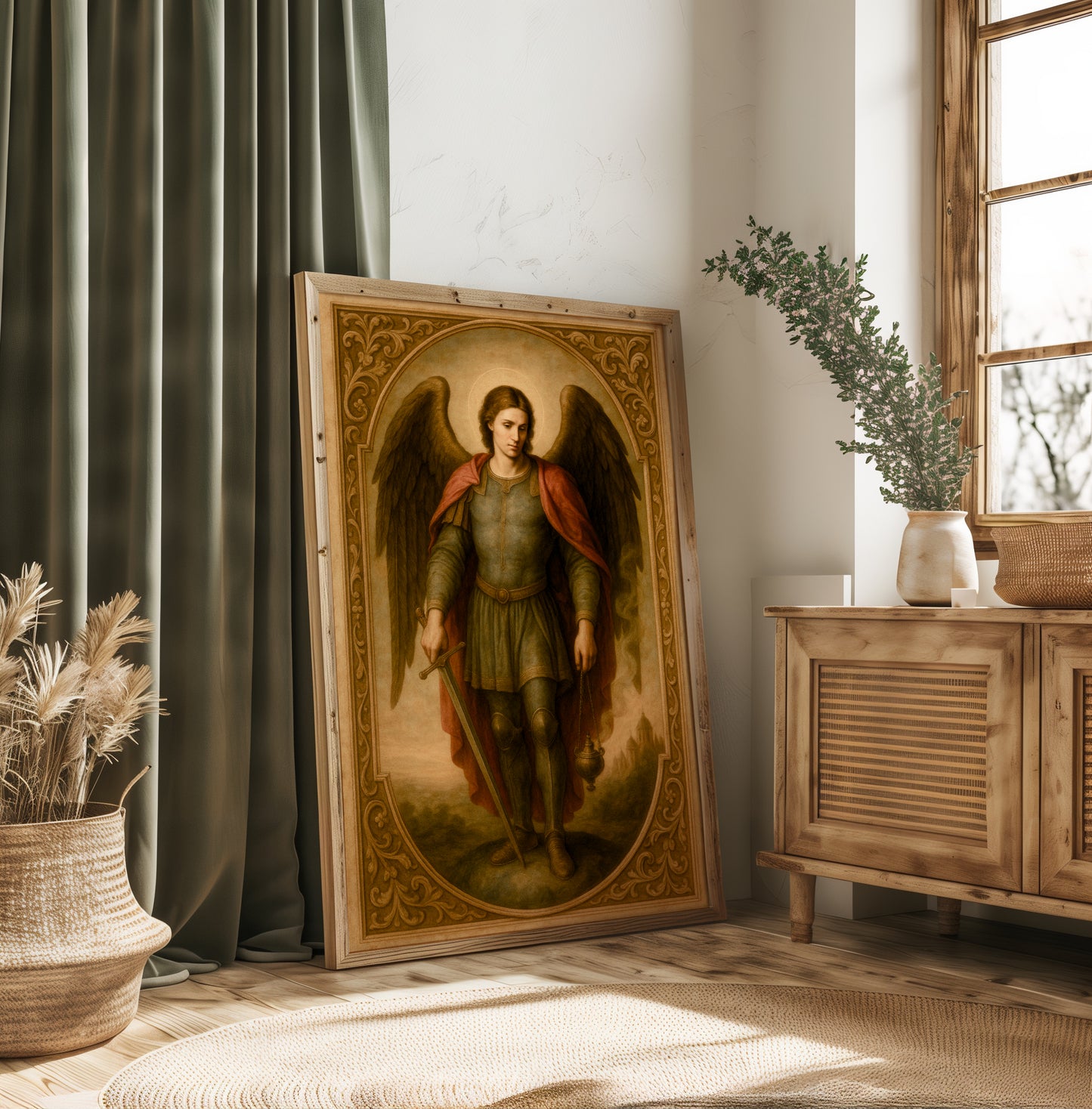 Satin Poster, Archangel Saint Michael Heavenly Decor, Renaissance Style Art, Guardian Angel Gift, Spiritual Wall Art, Religious Home Decor