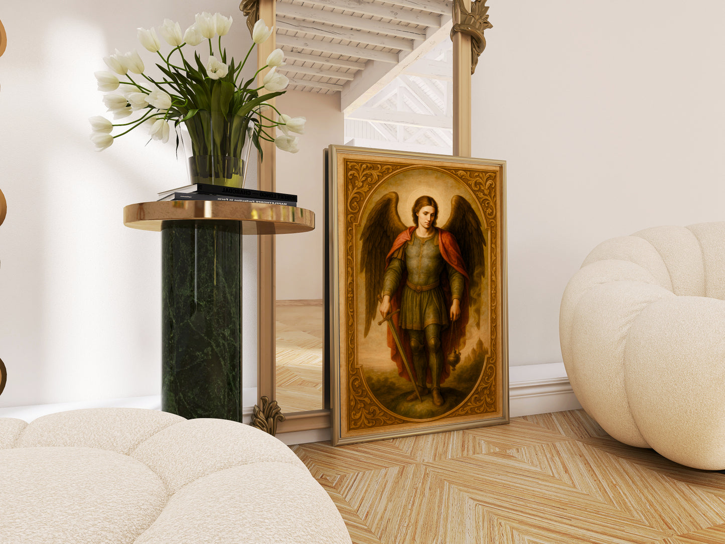 Satin Poster, Archangel Saint Michael Heavenly Decor, Renaissance Style Art, Guardian Angel Gift, Spiritual Wall Art, Religious Home Decor