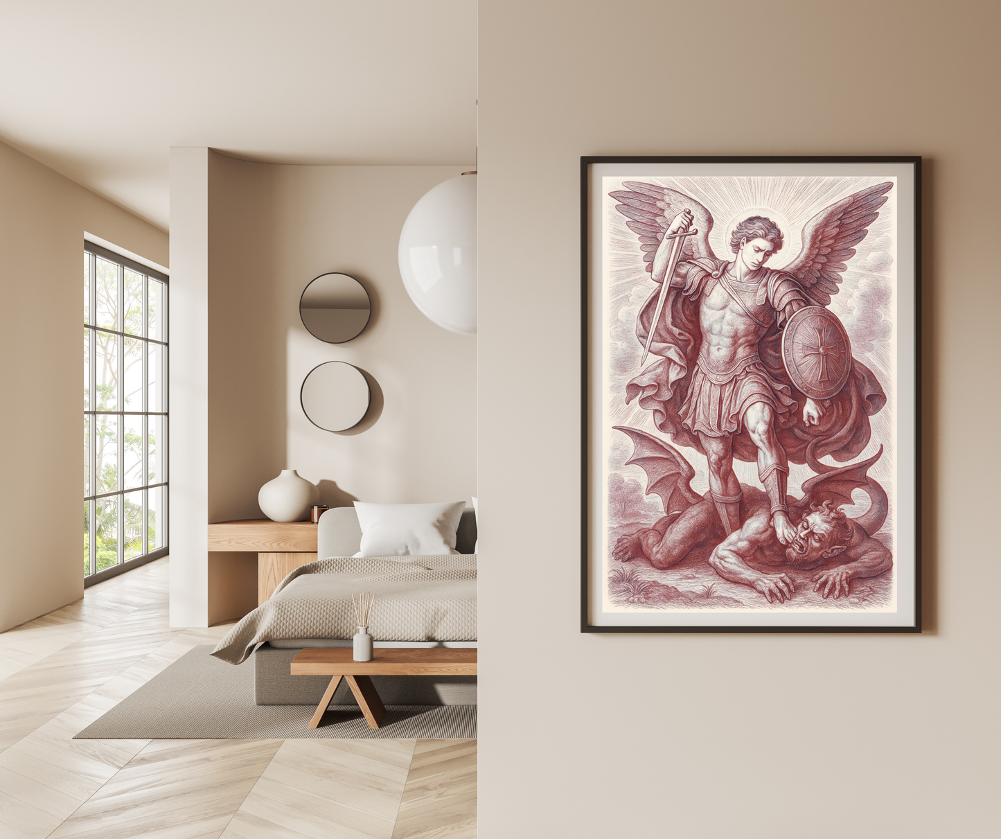 Archangel St Michael Satin Poster (Red) - Divine Protection Artwork, Home Decor, Spiritual Gift, Wall Art, Unique Gift Idea