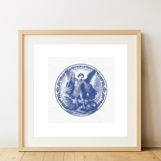 Archangel Saint Michael Matte Square Poster - Chinoiserie-Style Artwork, Ideal Confirmation or Nursery Gift, Wall Decor, Religious Art