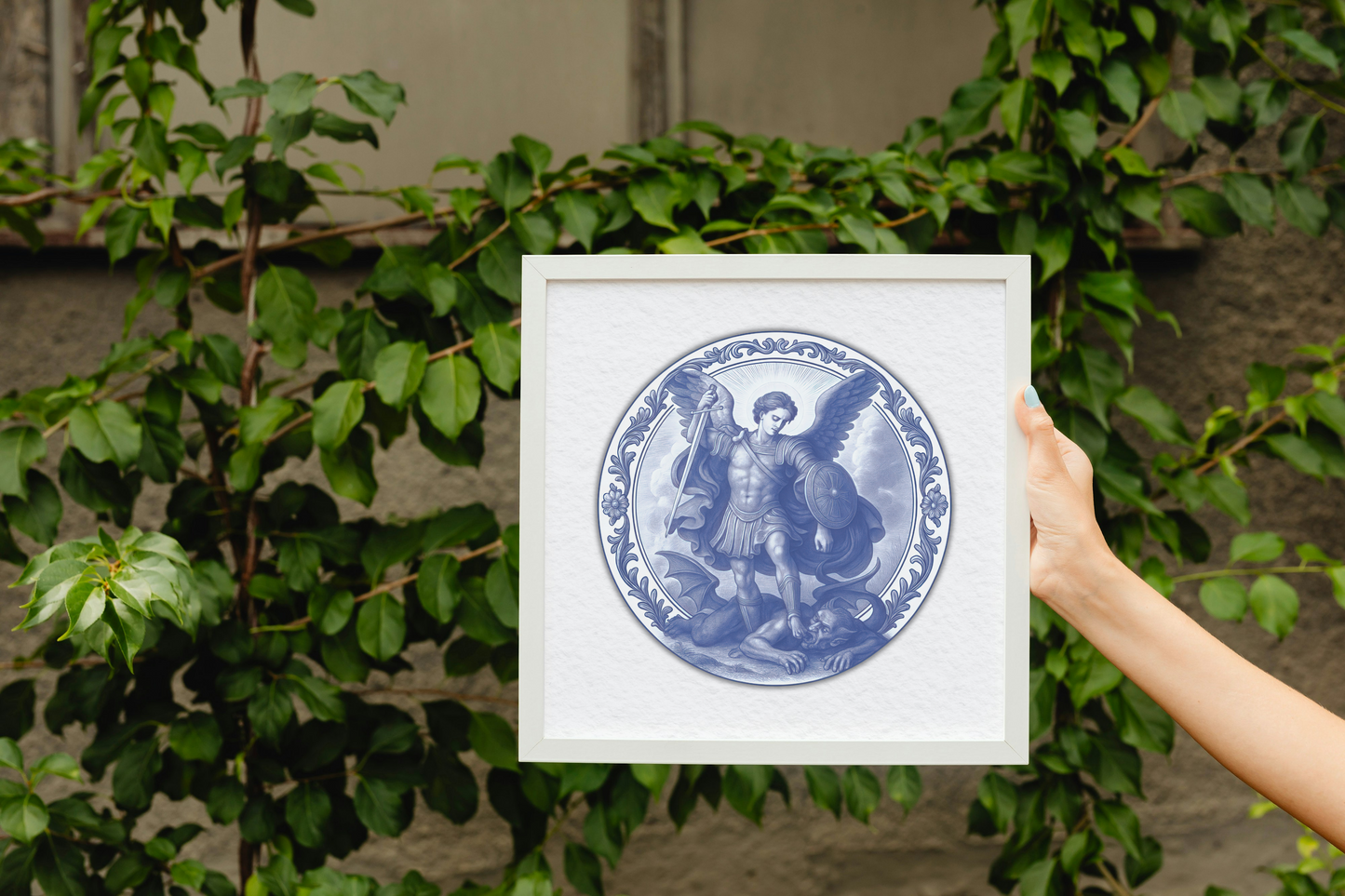 Archangel Saint Michael Matte Square Poster - Chinoiserie-Style Artwork, Ideal Confirmation or Nursery Gift, Wall Decor, Religious Art