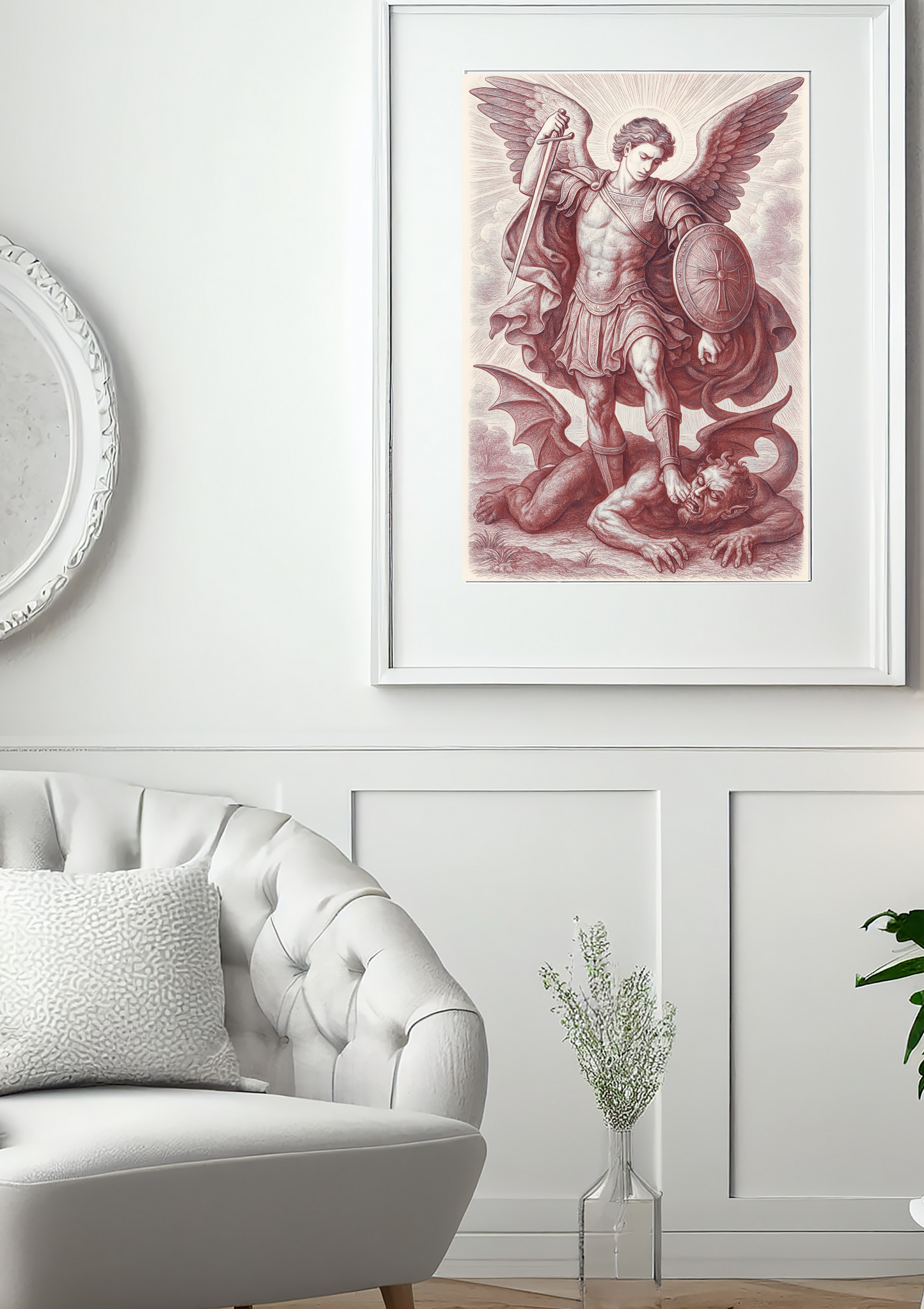 Archangel St Michael Satin Poster (Red) - Divine Protection Artwork, Home Decor, Spiritual Gift, Wall Art, Unique Gift Idea