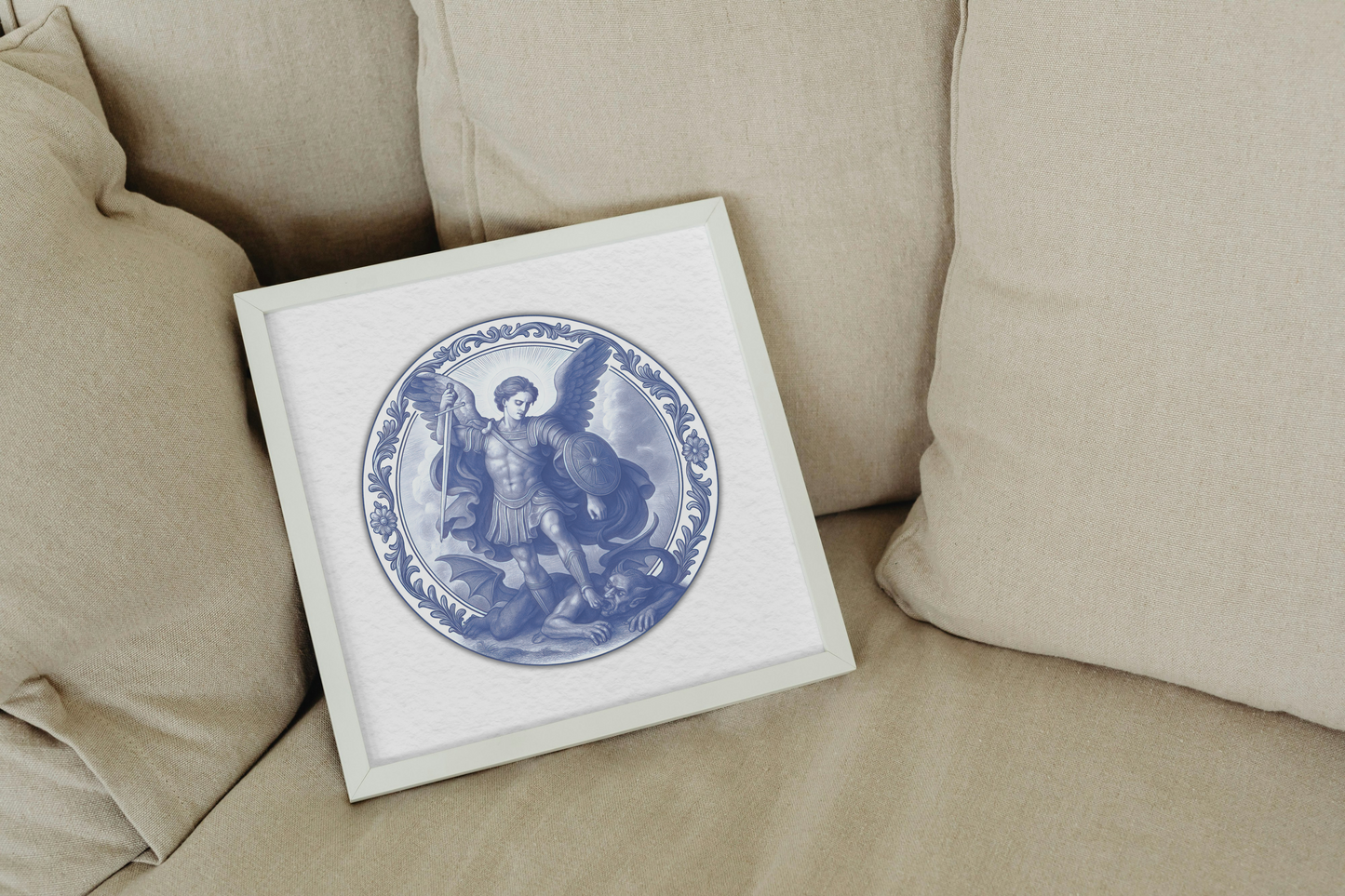 Archangel Saint Michael Matte Square Poster - Chinoiserie-Style Artwork, Ideal Confirmation or Nursery Gift, Wall Decor, Religious Art