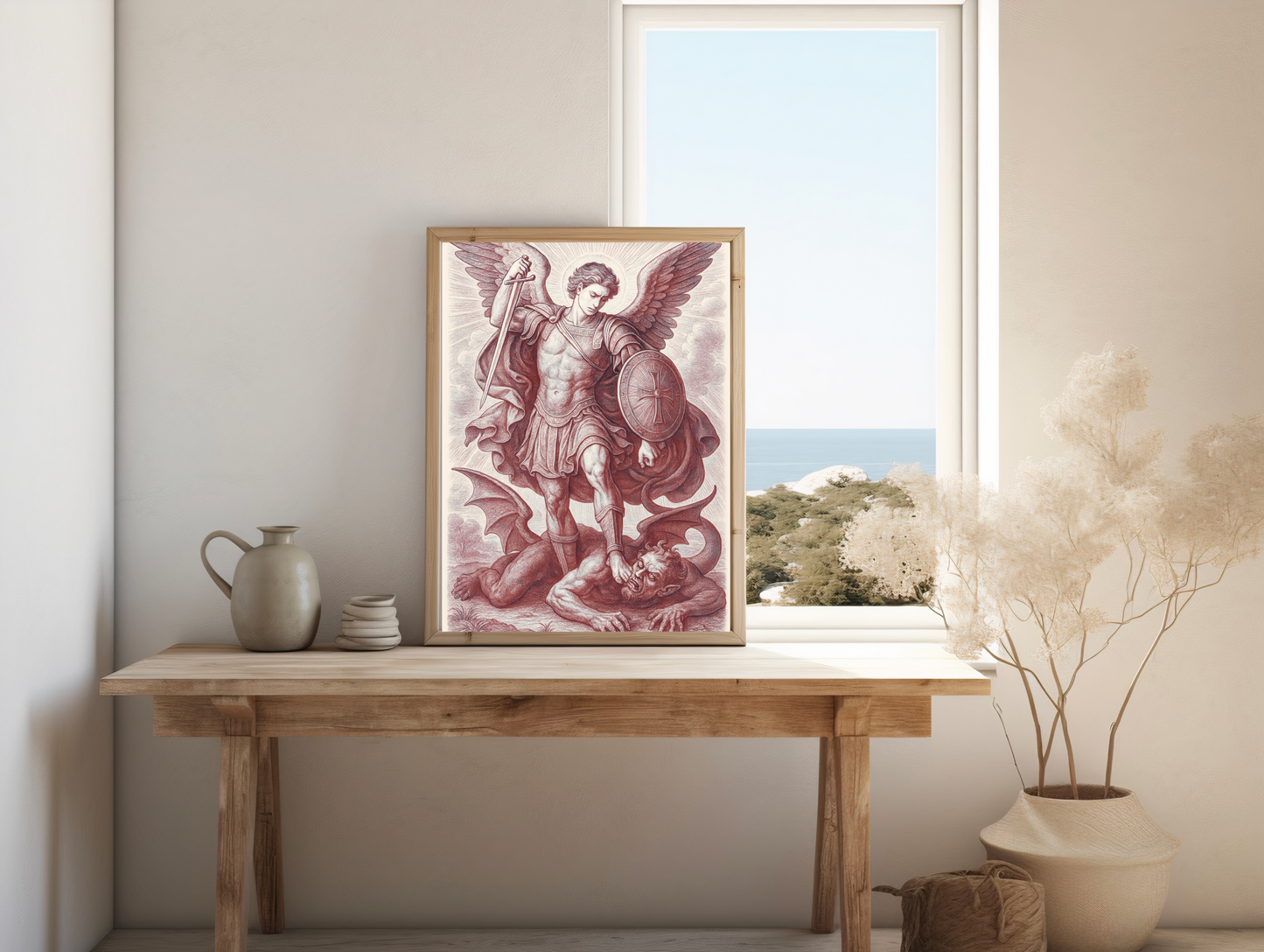 Archangel St Michael Satin Poster (Red) - Divine Protection Artwork, Home Decor, Spiritual Gift, Wall Art, Unique Gift Idea