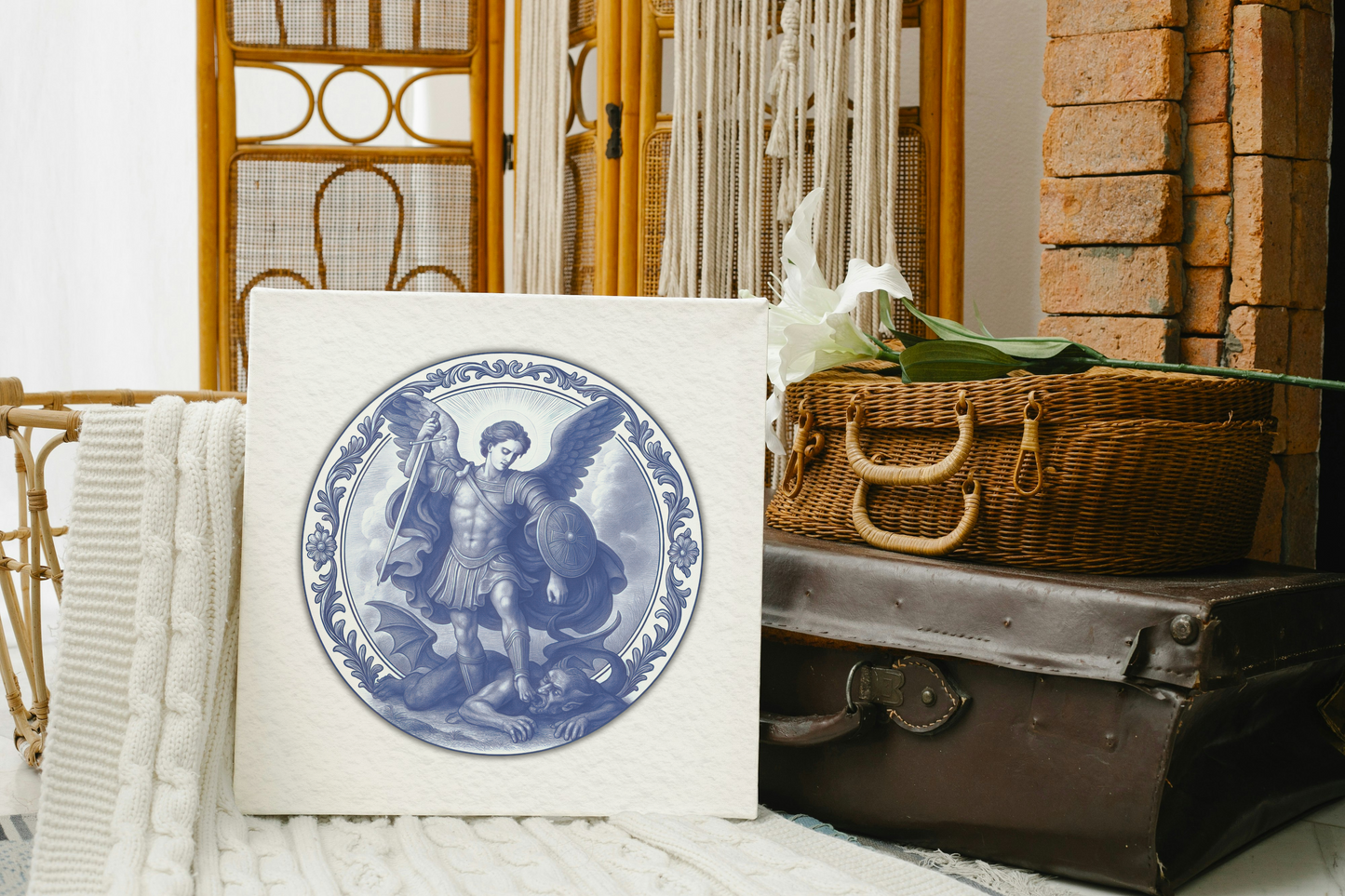 Archangel Saint Michael Matte Square Poster - Chinoiserie-Style Artwork, Ideal Confirmation or Nursery Gift, Wall Decor, Religious Art