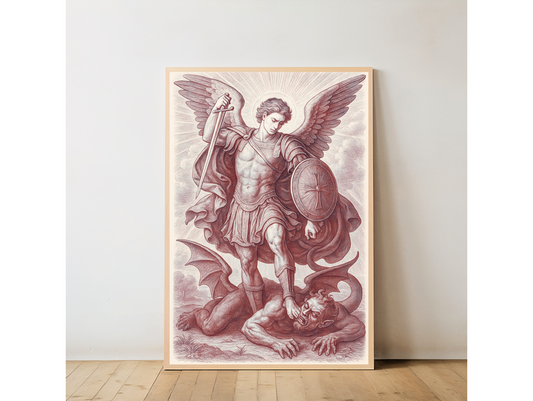 Archangel St Michael Satin Poster (Red) - Divine Protection Artwork, Home Decor, Spiritual Gift, Wall Art, Unique Gift Idea