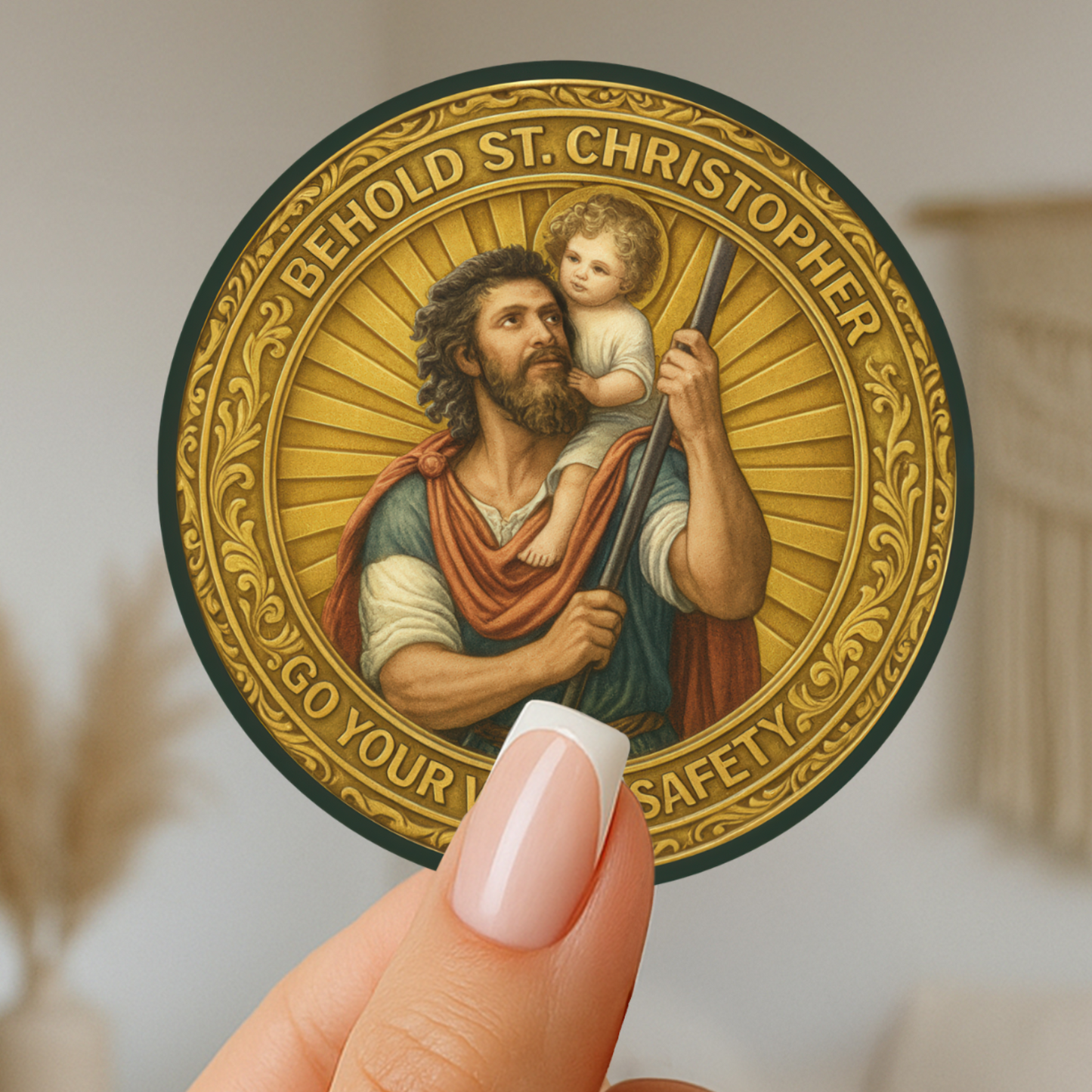 Kiss-Cut Stickers - St Christopher Protection Medal for Travelers Sticker, Travel Sticker, Religious Sticker, Car Decal, Laptop Decal