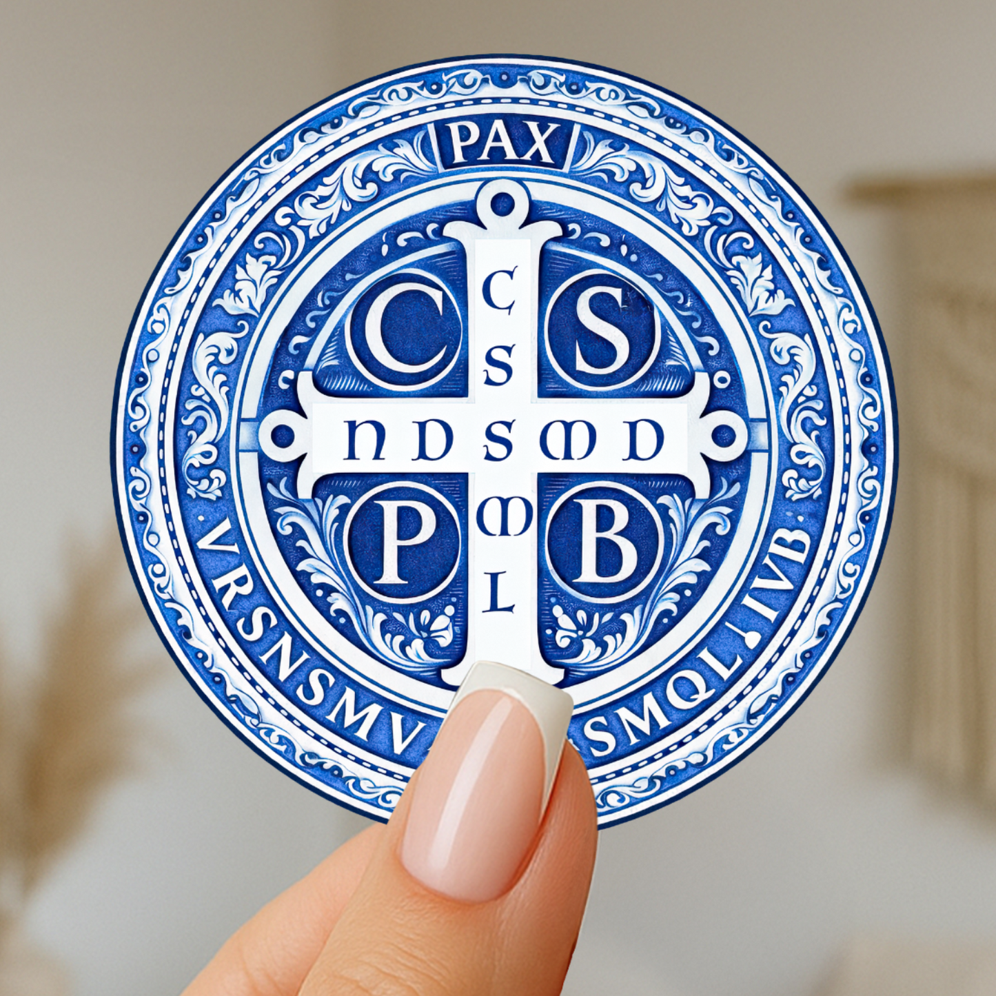 St. Benedict Medal Protection Chinoiserie Sticker — Kiss-Cut Religious Decal