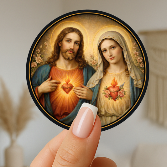 Sacred Heart of Jesus and Mary Sticker | Religious Devotional Kiss-Cut