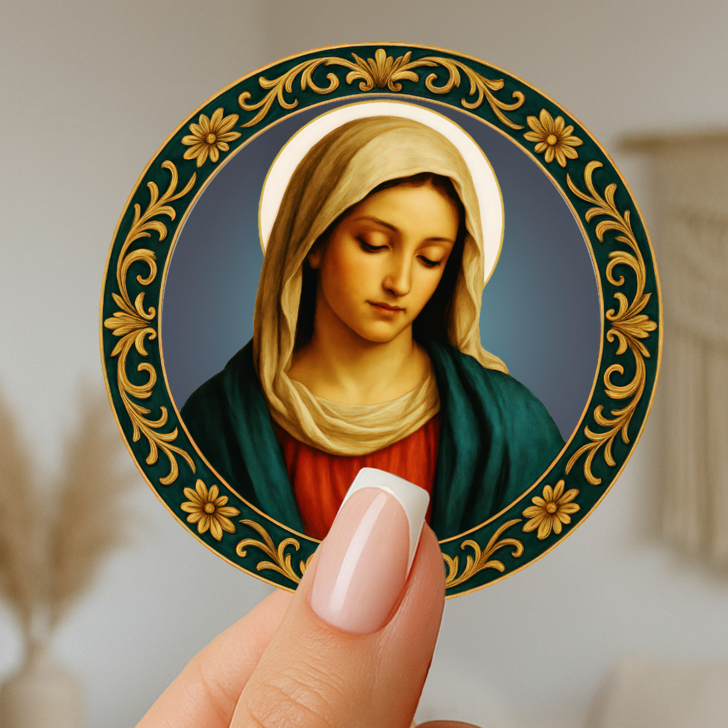 Religious Stickers, Virgin Mary Classical Renaissance Style, Christian Confirmation Baptism Gift, Blessed Sticker, Home Decor, Laptop Decal,