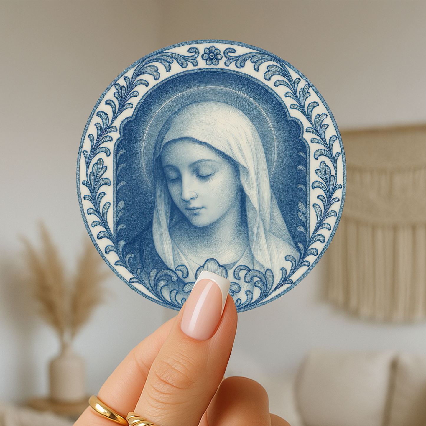 Chinoiserie Virgin Mary Sticker, Religious Laptop Decal, Blessed Mother Journal Decoration, Catholic Faith Planner Sticker, Devotional Water