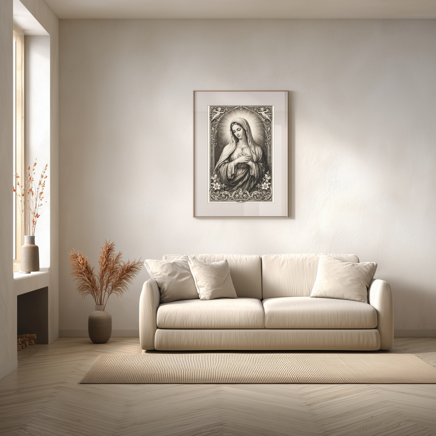 Virgin Mary Printable Illustration Portrait: Catholic Home Decor, Christian Wall Art ⬇️ Digital Download