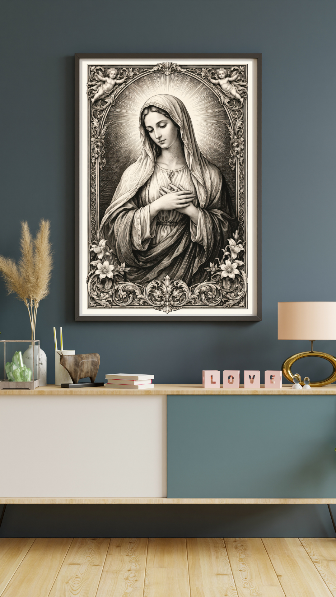 Virgin Mary Printable Illustration Portrait: Catholic Home Decor, Christian Wall Art ⬇️ Digital Download