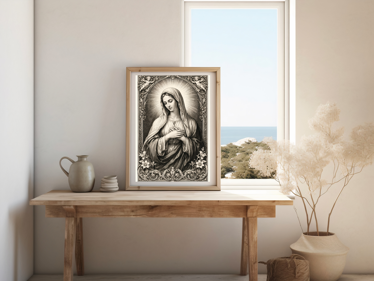 Virgin Mary Printable Illustration Portrait: Catholic Home Decor, Christian Wall Art ⬇️ Digital Download
