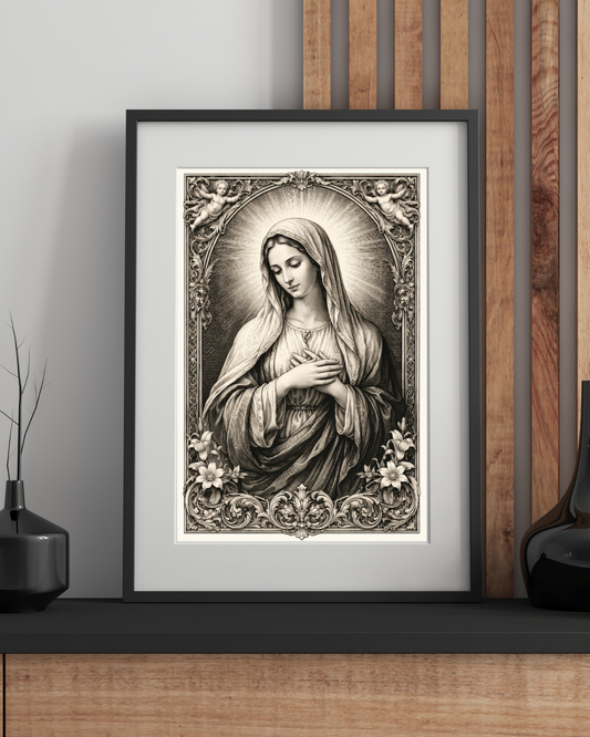 Virgin Mary Printable Illustration Portrait: Catholic Home Decor, Christian Wall Art ⬇️ Digital Download