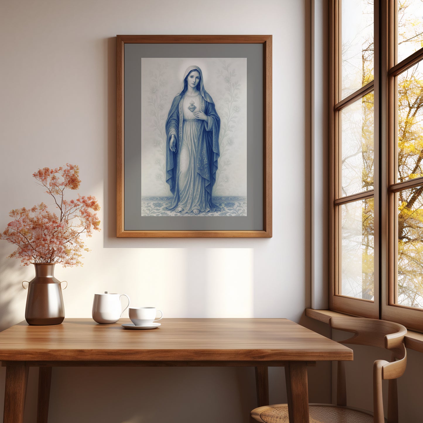 Virgin Mary Immaculate Heart Chinoiserie Vertical Poster, Matte Wall Art Decor