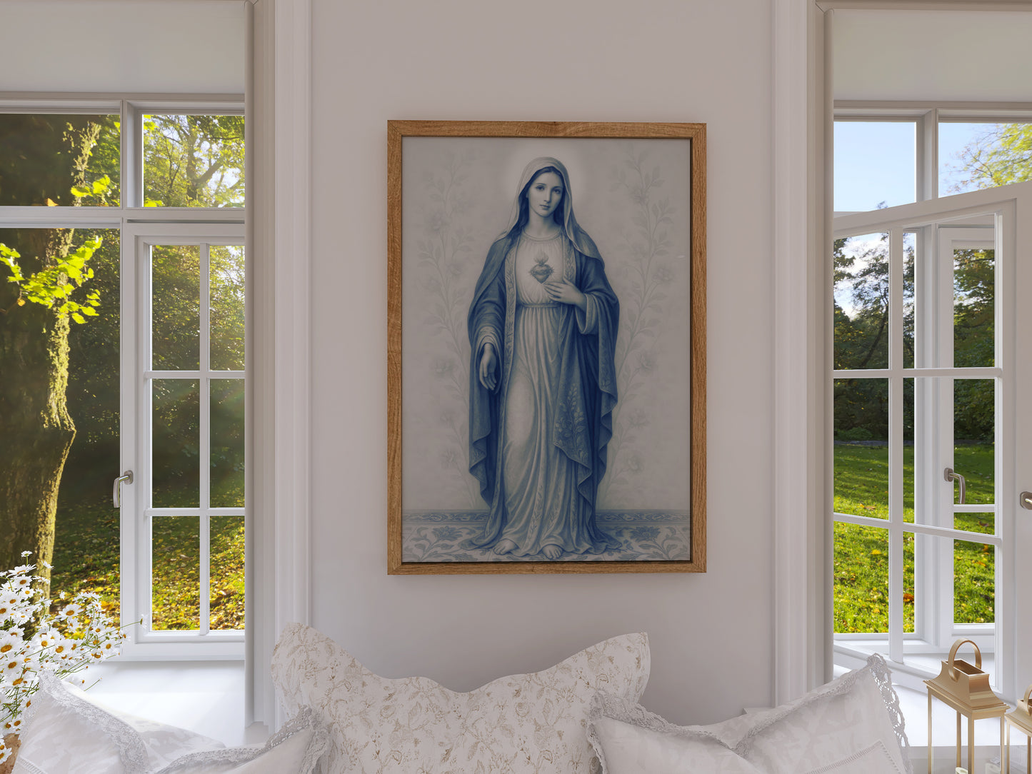 Virgin Mary Immaculate Heart Chinoiserie Vertical Poster, Matte Wall Art Decor
