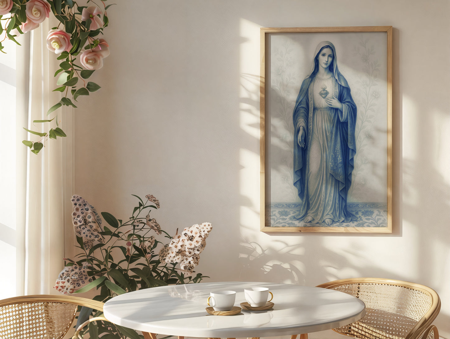 Virgin Mary Immaculate Heart Chinoiserie Vertical Poster, Matte Wall Art Decor