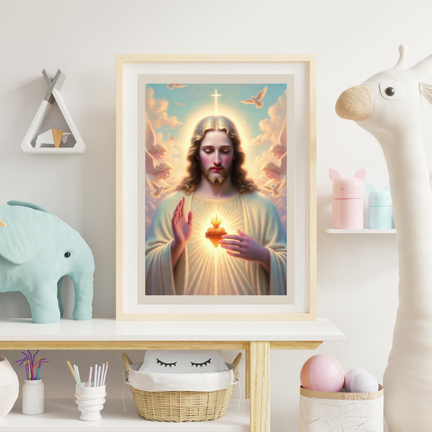 Sacred Heart of Jesus Wall Art: Luminous Catholic Devotional Poster ⬇️ Digital Download