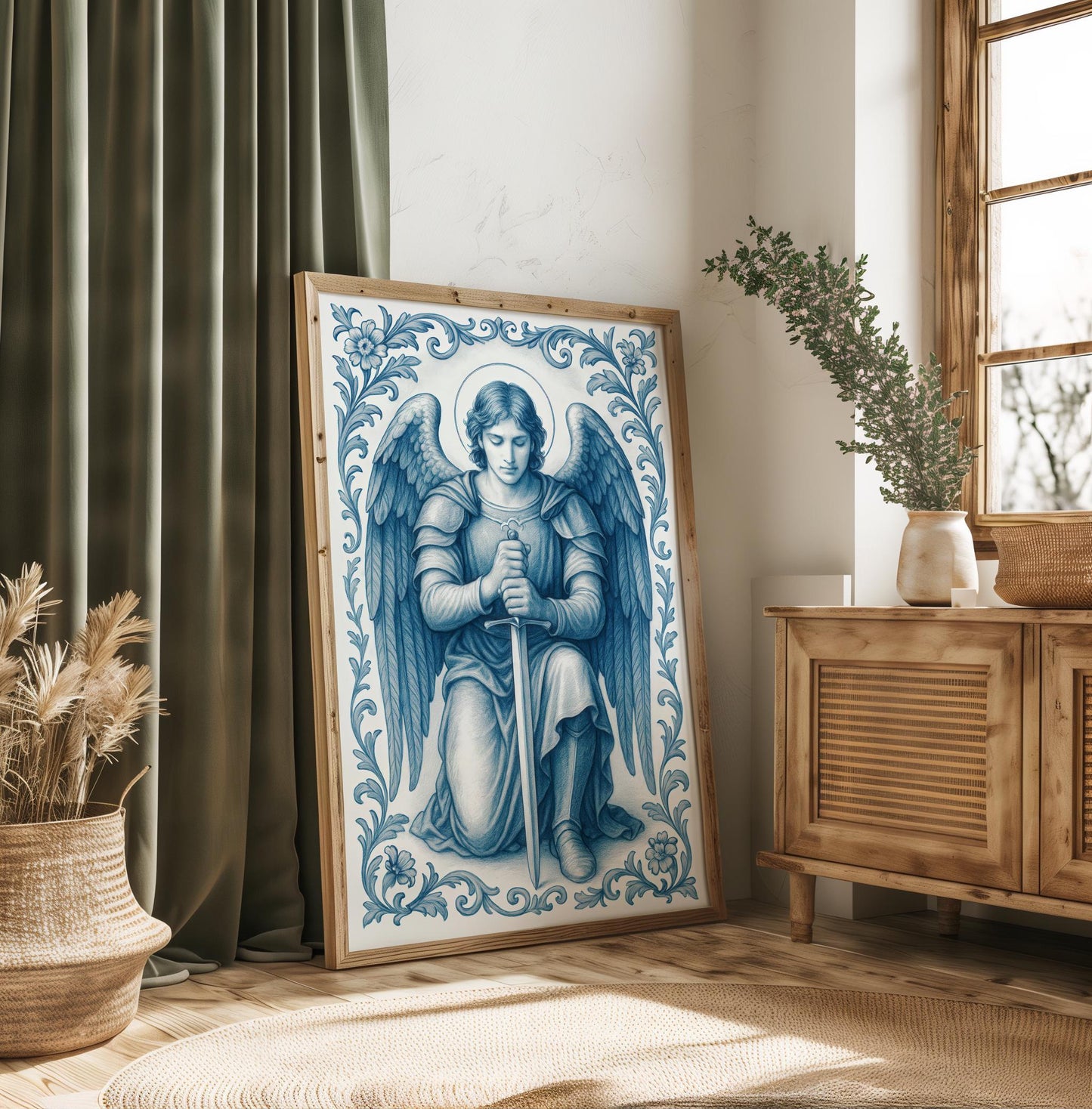 Archangel Saint Michael Poster: Religious Chinoiserie Style Digital Christian Family Wall Art ⬇️ Digital Download