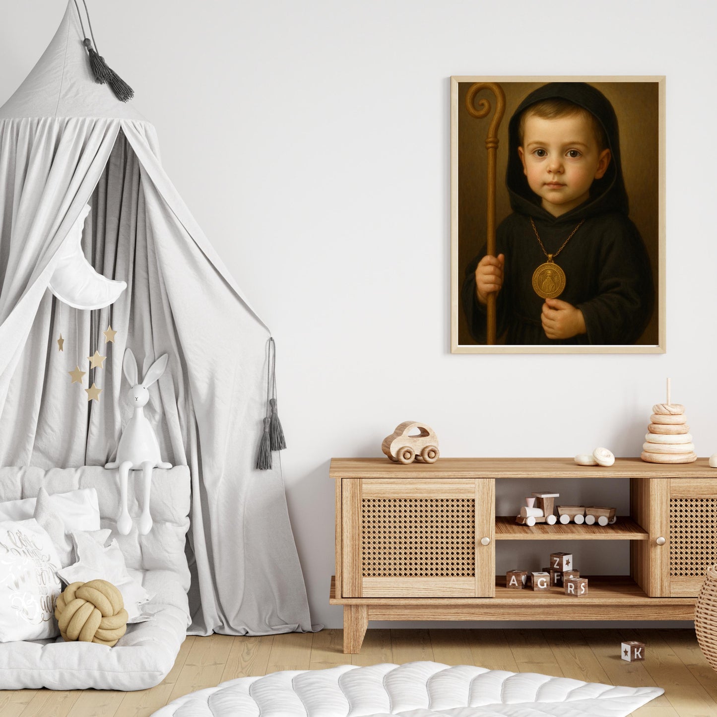Saint Benedict Art Print: Baby Saint Benedict Catholic Nursery Decor, Baptism, Baby Shower Gift ⬇️ Digital Download