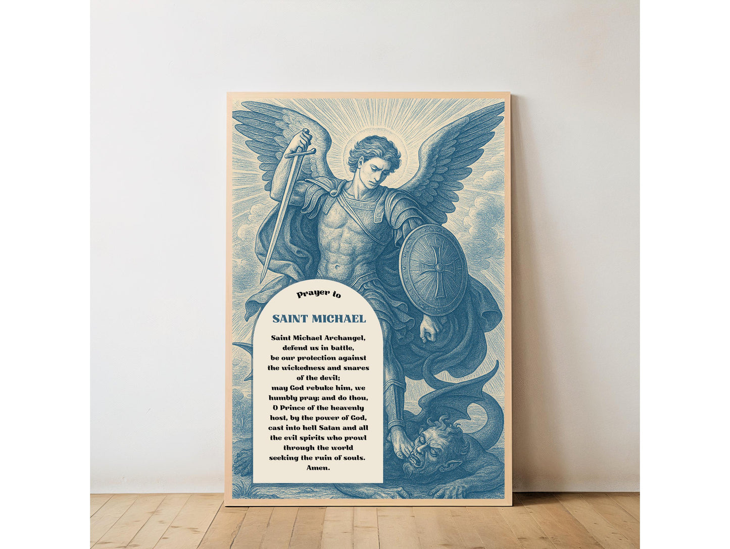 Archangel St Michael Prayer Fine Art Posters, Printable Christian Wall Art, Christian Home Decor, Chinoiserie Style Spiritual Protection