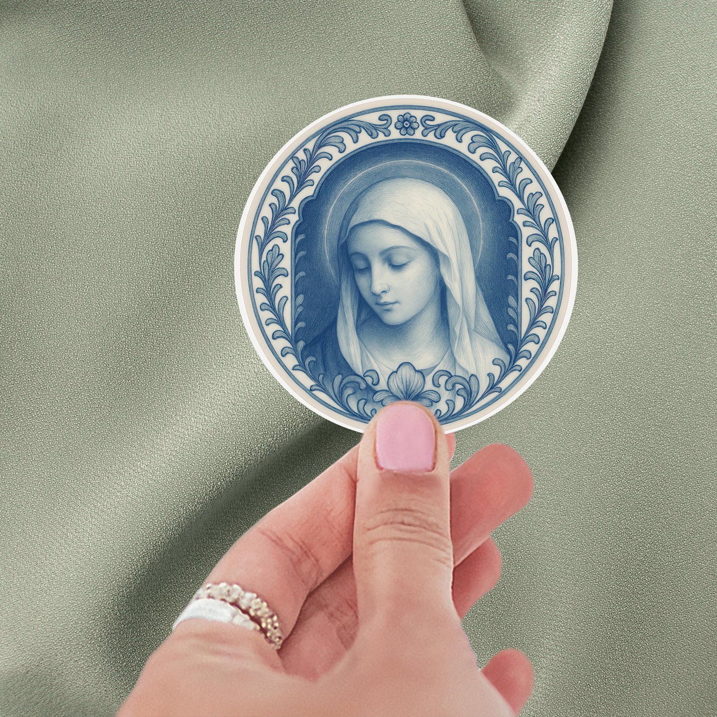 Virgin Mary Sticker: Religious Chinoiserie Decal, Laptop/Journal Decoration