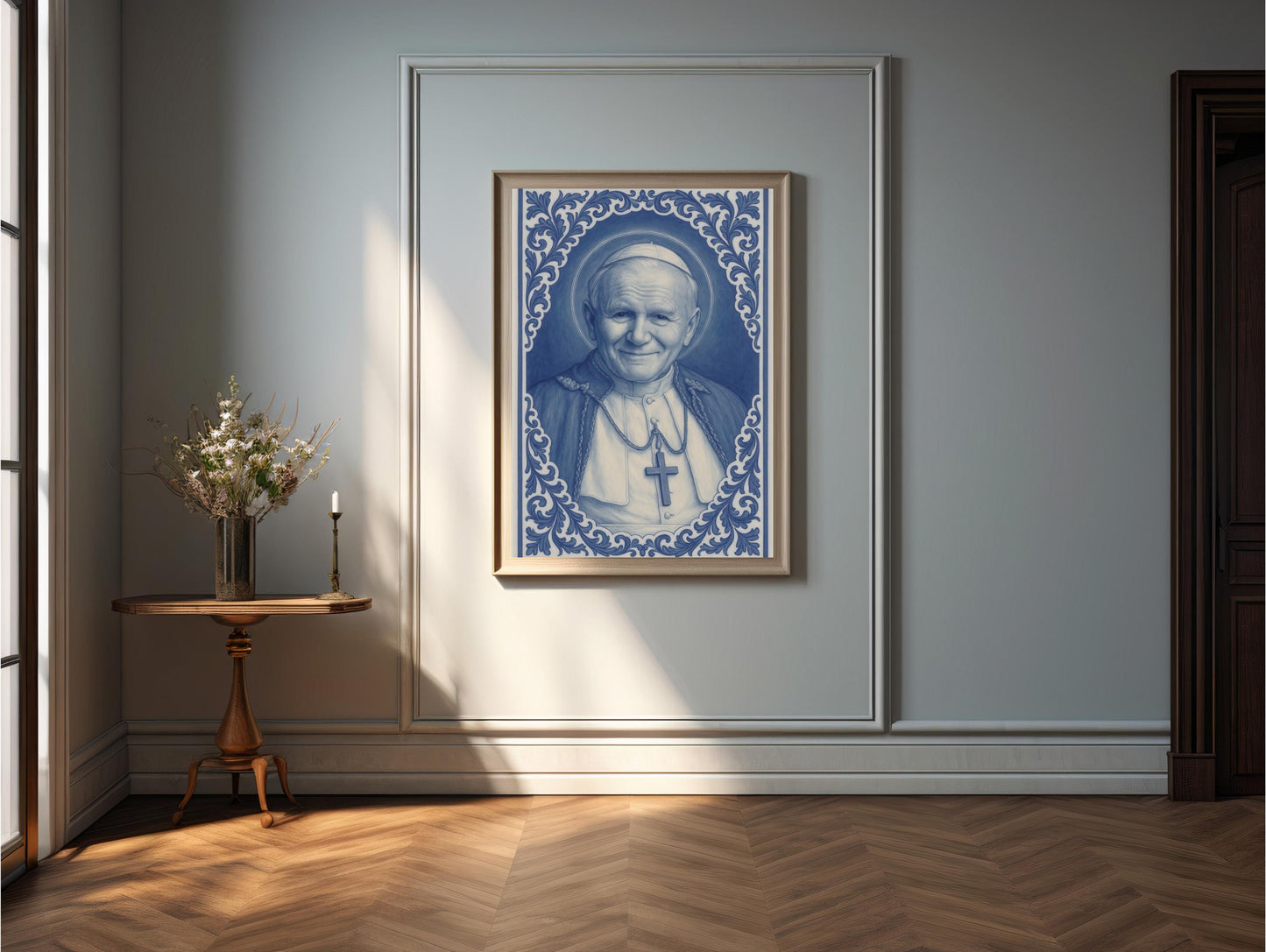 Saint John Paul II Poster: Catholic Chinoiserie Christian Wall Art