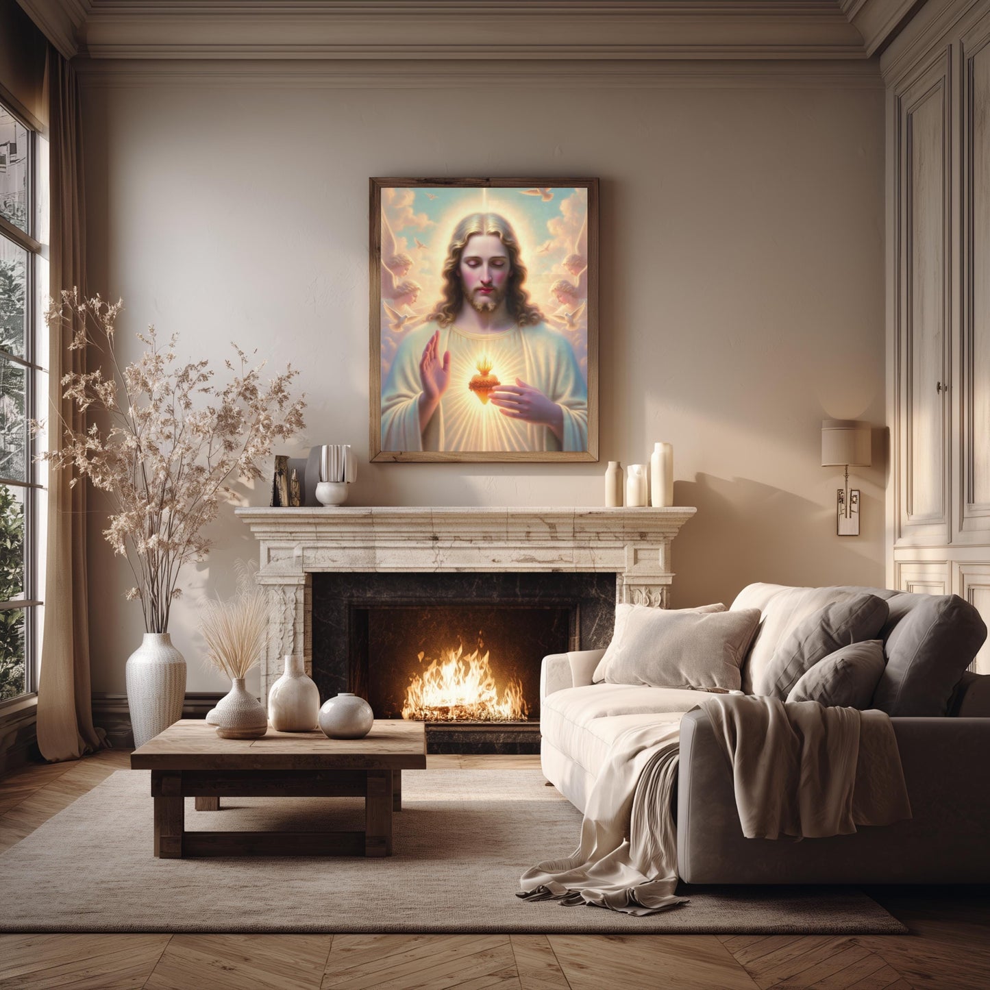 Sacred Heart of Jesus Wall Art: Luminous Catholic Devotional Poster ⬇️ Digital Download