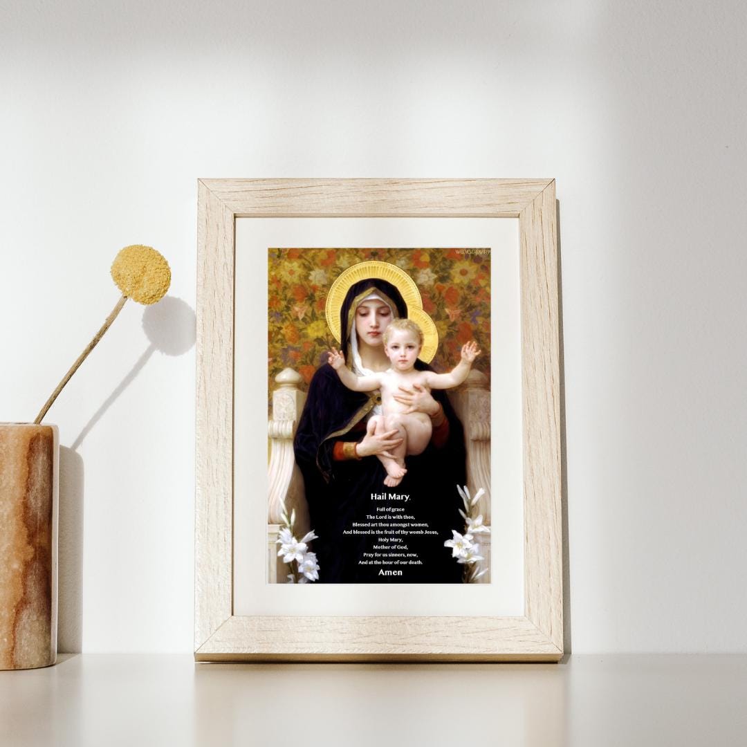 Hail Mary Prayer Art Print: Madonna of the Lilies, Christian Wall Art ⬇️ Digital Download